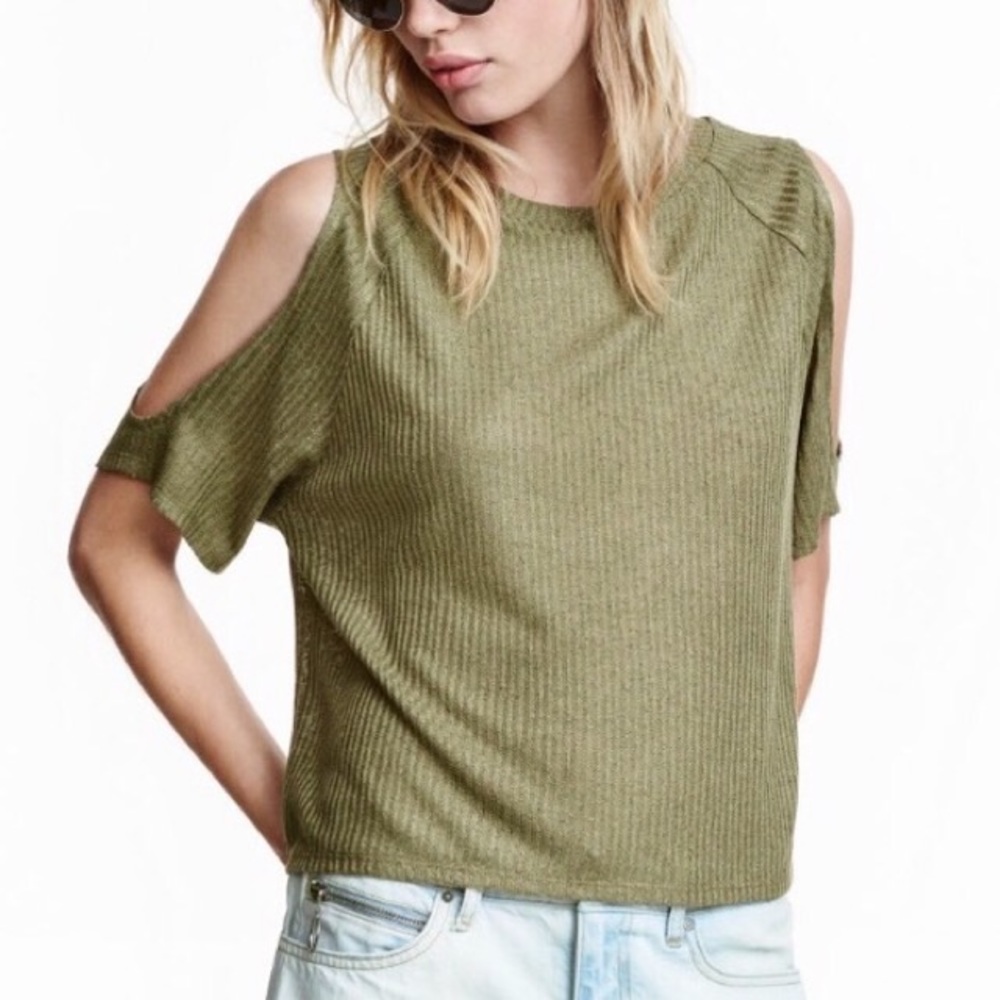 H&M olive green cold shoulder top